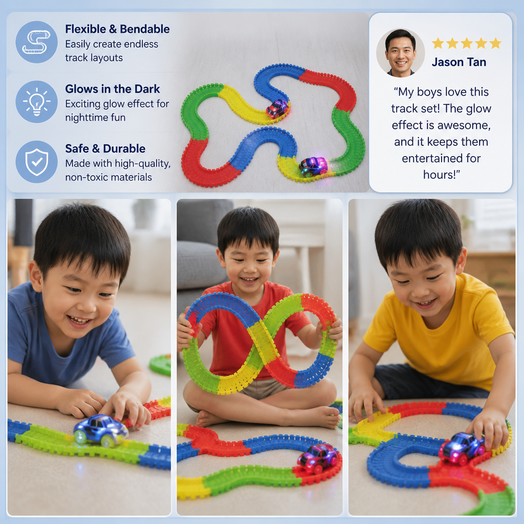 Glow-in-the-Dark Flexible Sand Race Track Set for Kids