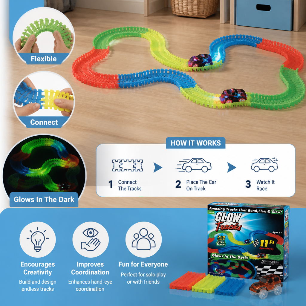 Glow-in-the-Dark Flexible Sand Race Track Set for Kids