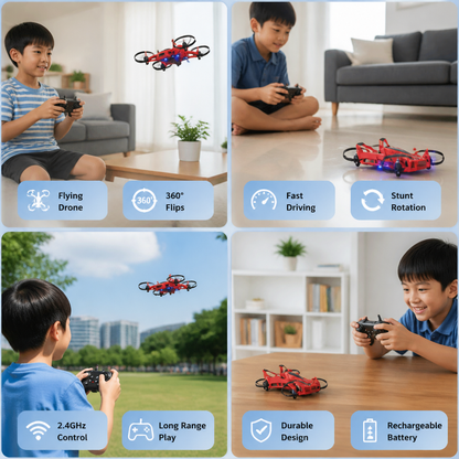2-in-1 Remote Control Flying Drone & Stunt Racing Car