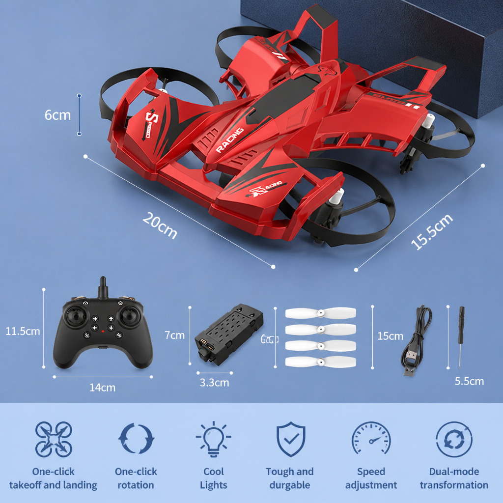 2-in-1 Remote Control Flying Drone & Stunt Racing Car