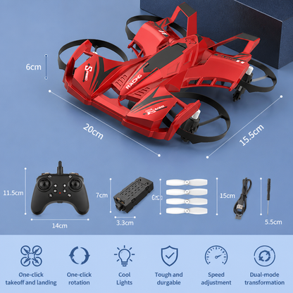 2-in-1 Remote Control Flying Drone & Stunt Racing Car