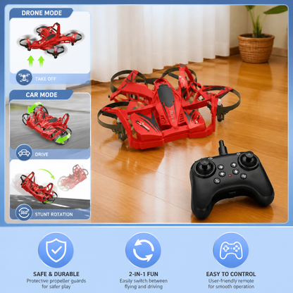 2-in-1 Remote Control Flying Drone & Stunt Racing Car