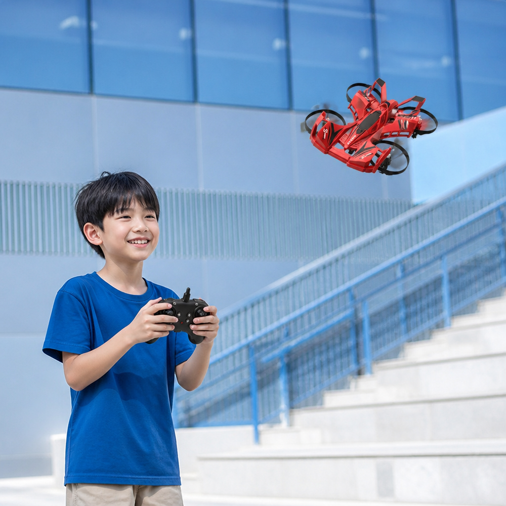 2-in-1 Remote Control Flying Drone & Stunt Racing Car