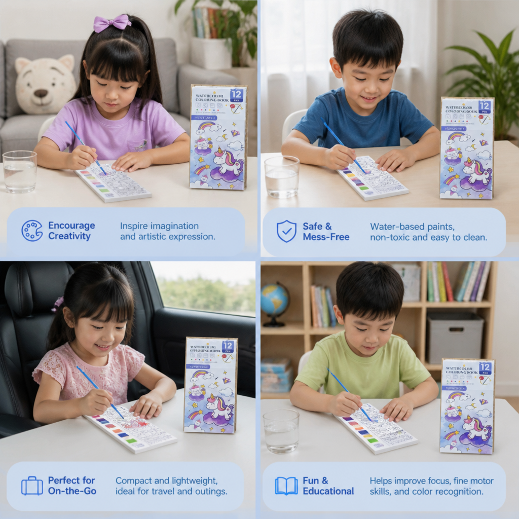 All-in-One Watercolour Painting Book with Built-In Paint & Brush