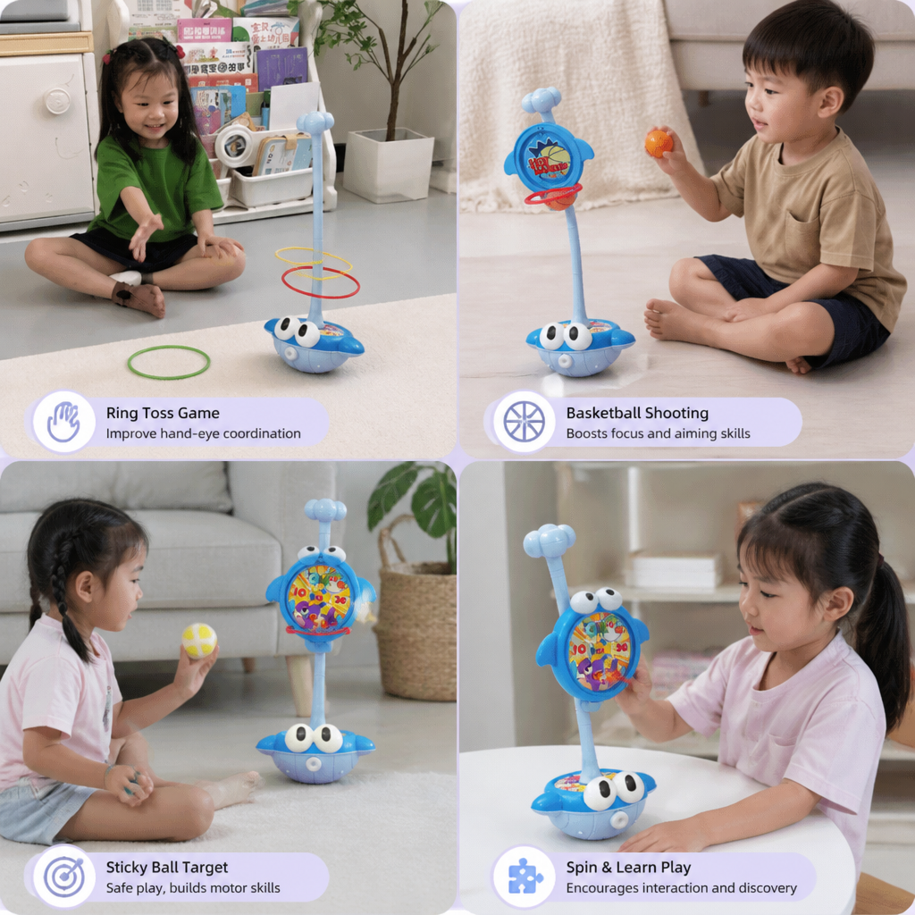 3-in-1 Educational Activity Game – Ring Toss, Basketball & Sticky Ball