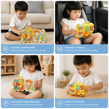 Kids Bus Busy Board Toy with Activities and Doll