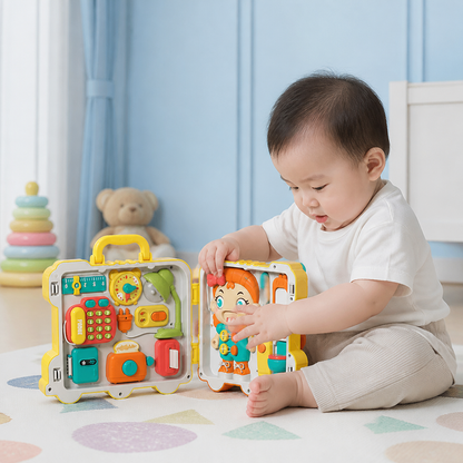 Kids Bus Busy Board Toy with Activities and Doll