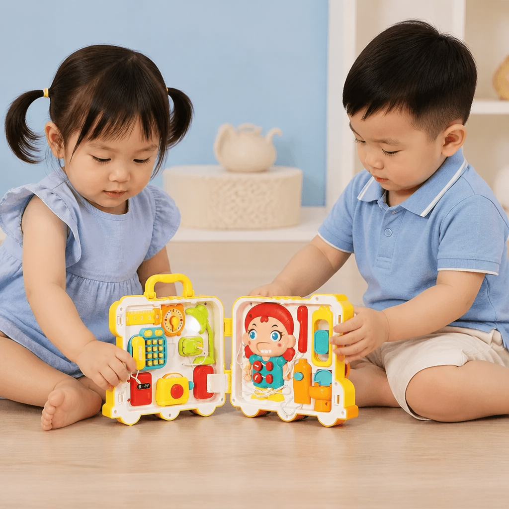 Kids Bus Busy Board Toy with Activities and Doll