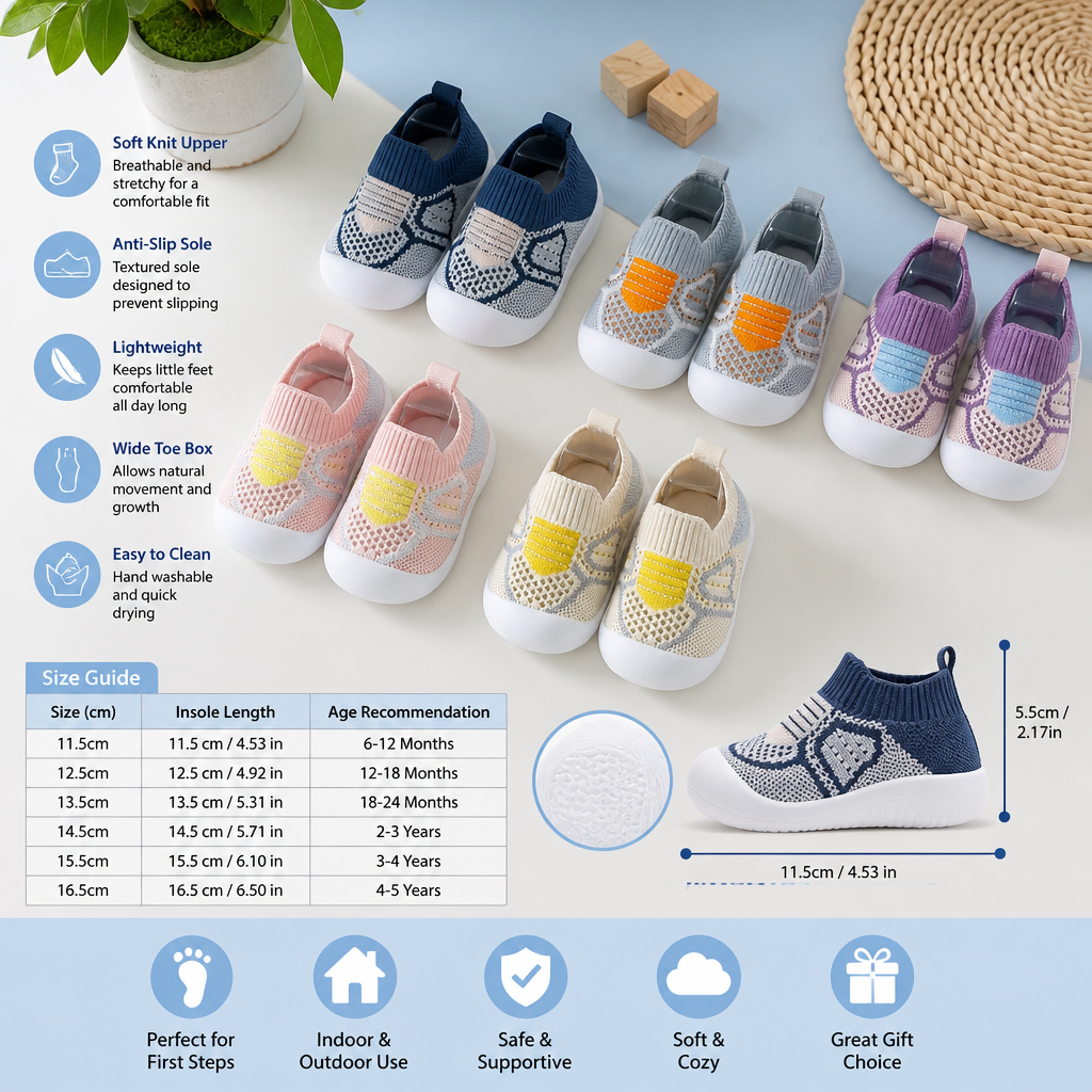 Soft Knit Anti-Slip Baby Sock Shoes for First Steps