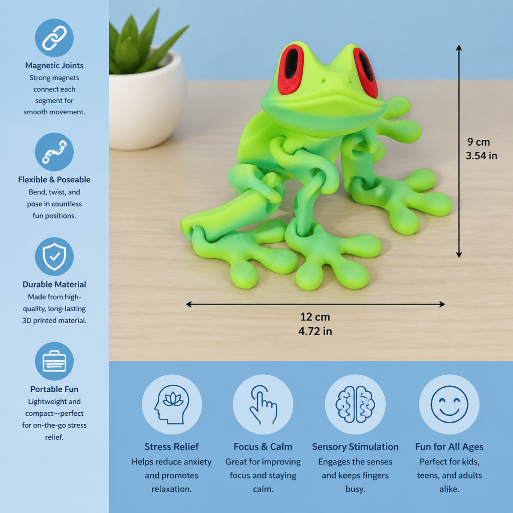 3D Printed Magnetic Flexible Frog Fidget Toy