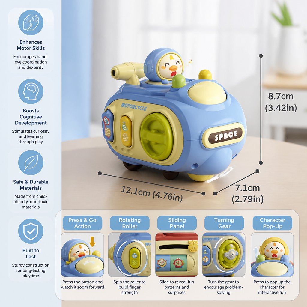 5-in-1 Press & Go Busy Car Toy for Fine Motor Skills Development