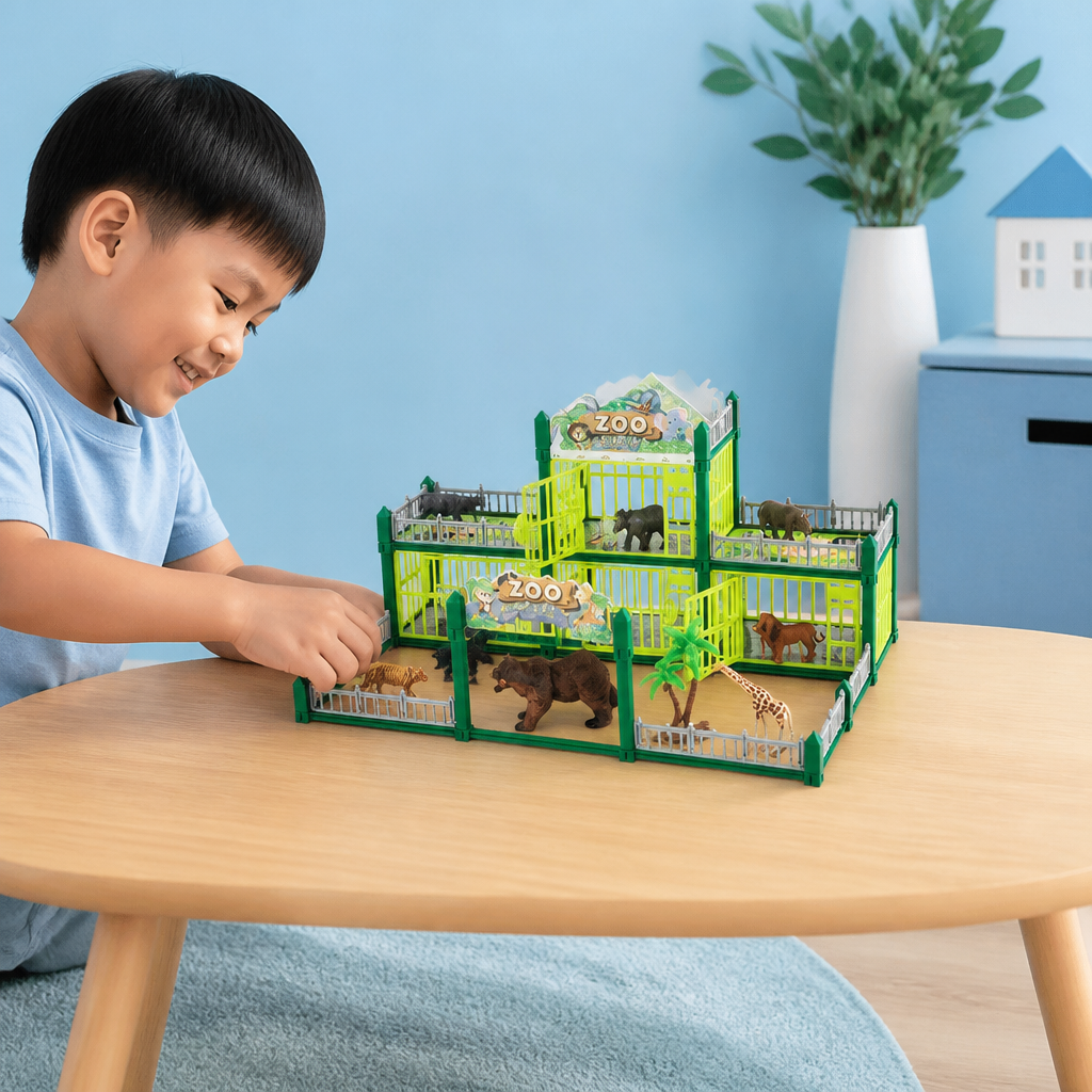 Modular Build-Your-Own Zoo Playset with Animal Figures & Interactive Cages