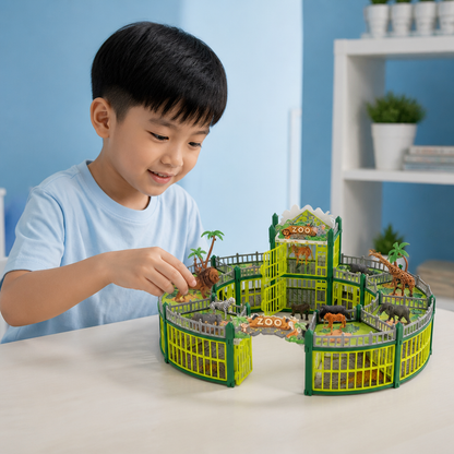 Modular Build-Your-Own Zoo Playset with Animal Figures & Interactive Cages