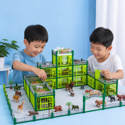 Modular Build-Your-Own Zoo Playset with Animal Figures & Interactive Cages