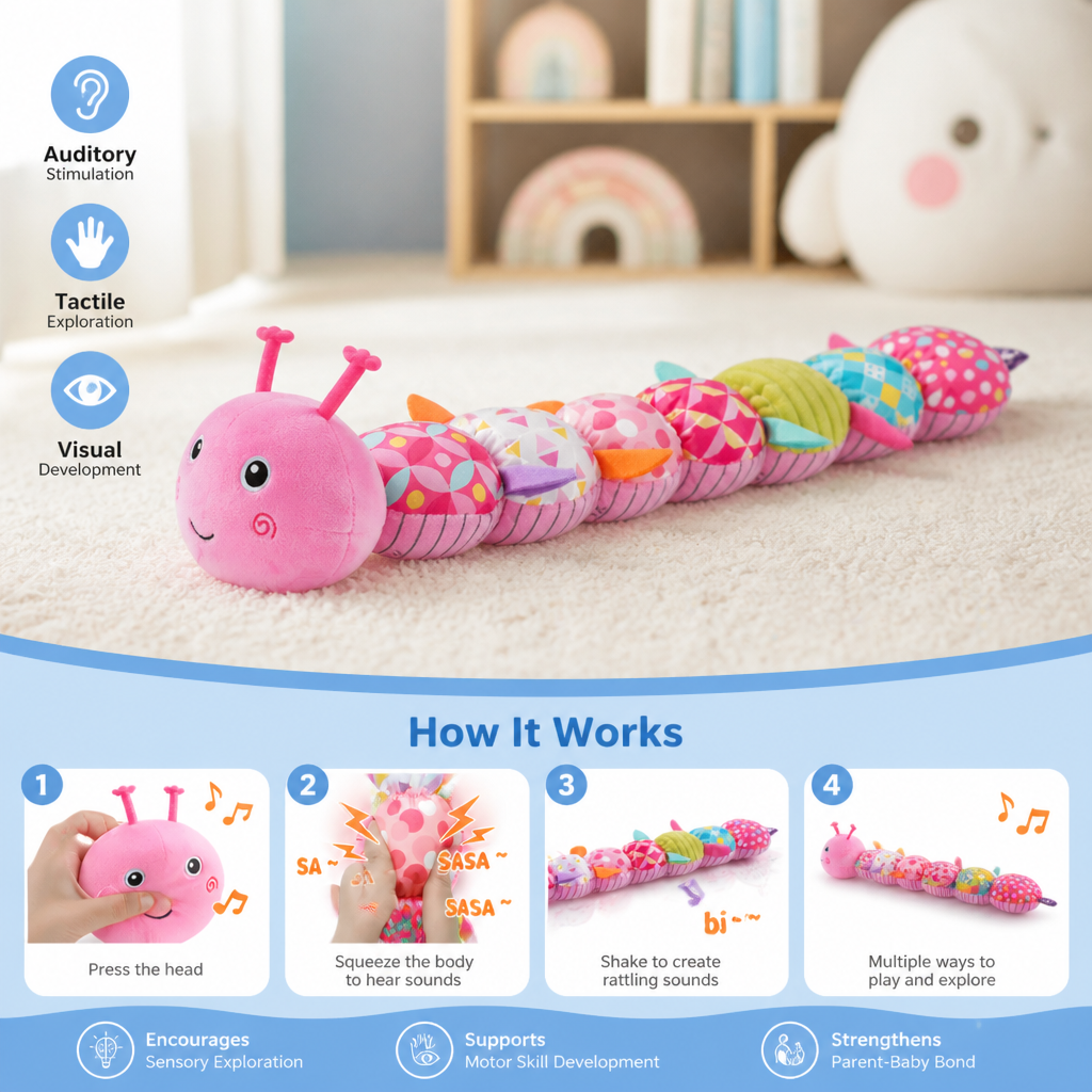 Sensory Plush Rattle and Music Caterpillar