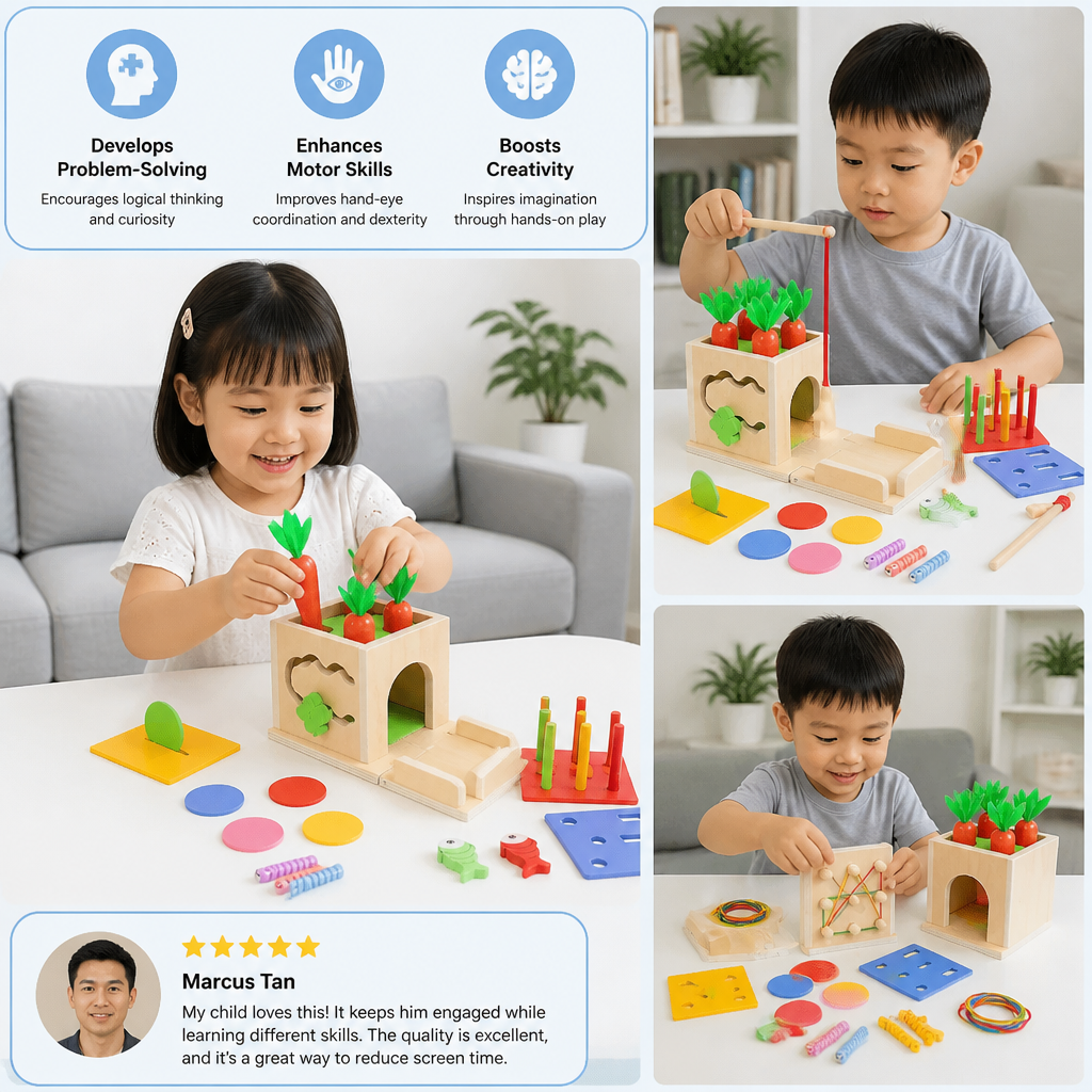 6-in-1 Montessori Wooden Shapes and Figures Educational Cube