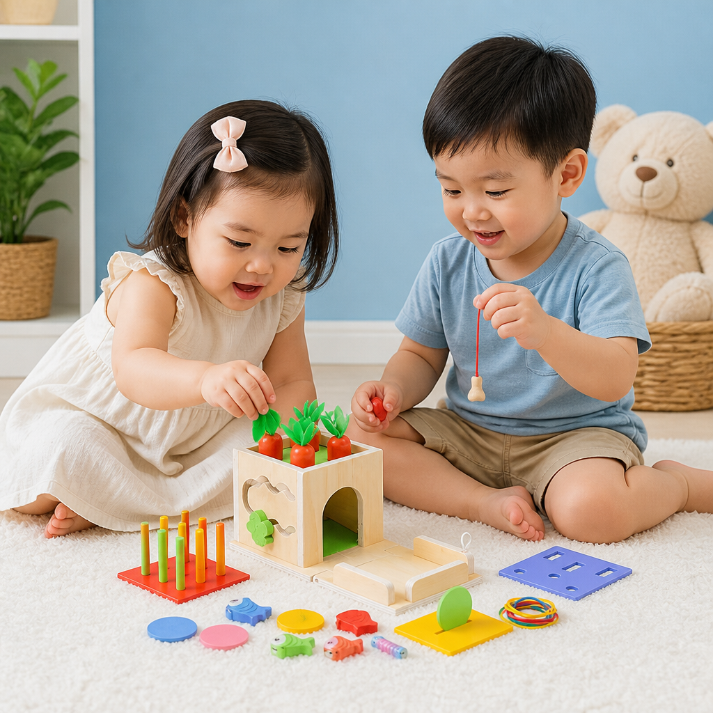 6-in-1 Montessori Wooden Shapes and Figures Educational Cube
