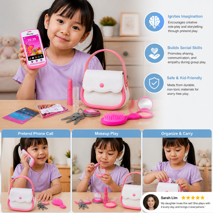 Kids Pretend Play Handbag Set with Phone, Makeup & Accessories