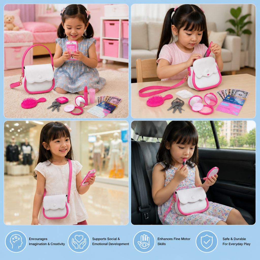 Kids Pretend Play Handbag Set with Phone, Makeup & Accessories