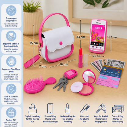 Kids Pretend Play Handbag Set with Phone, Makeup & Accessories