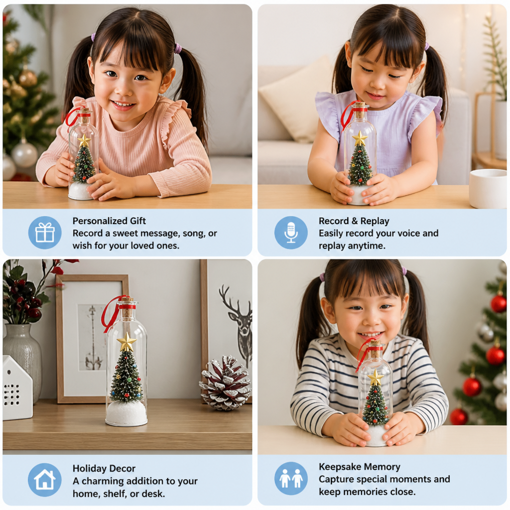 Recordable Christmas Message-in-a-Bottle Ornament with Voice Playback