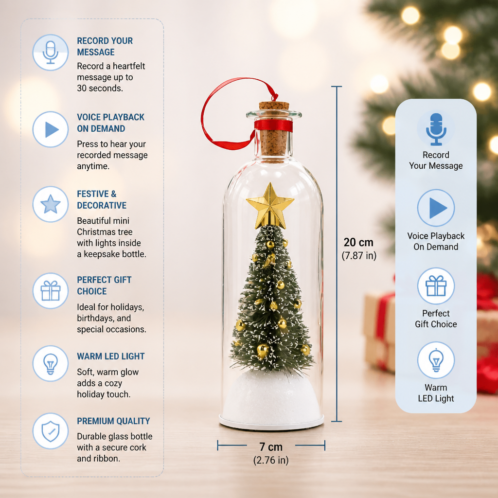 Recordable Christmas Message-in-a-Bottle Ornament with Voice Playback