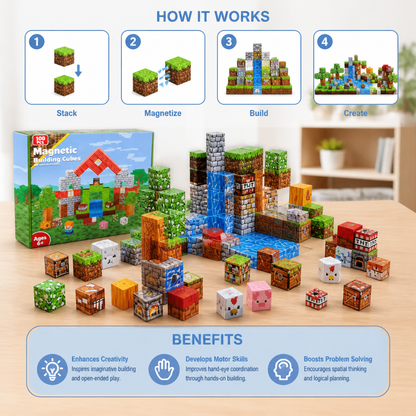100-Piece Magnetic Building Cube Set – Montessori STEM Construction Toy for Kids