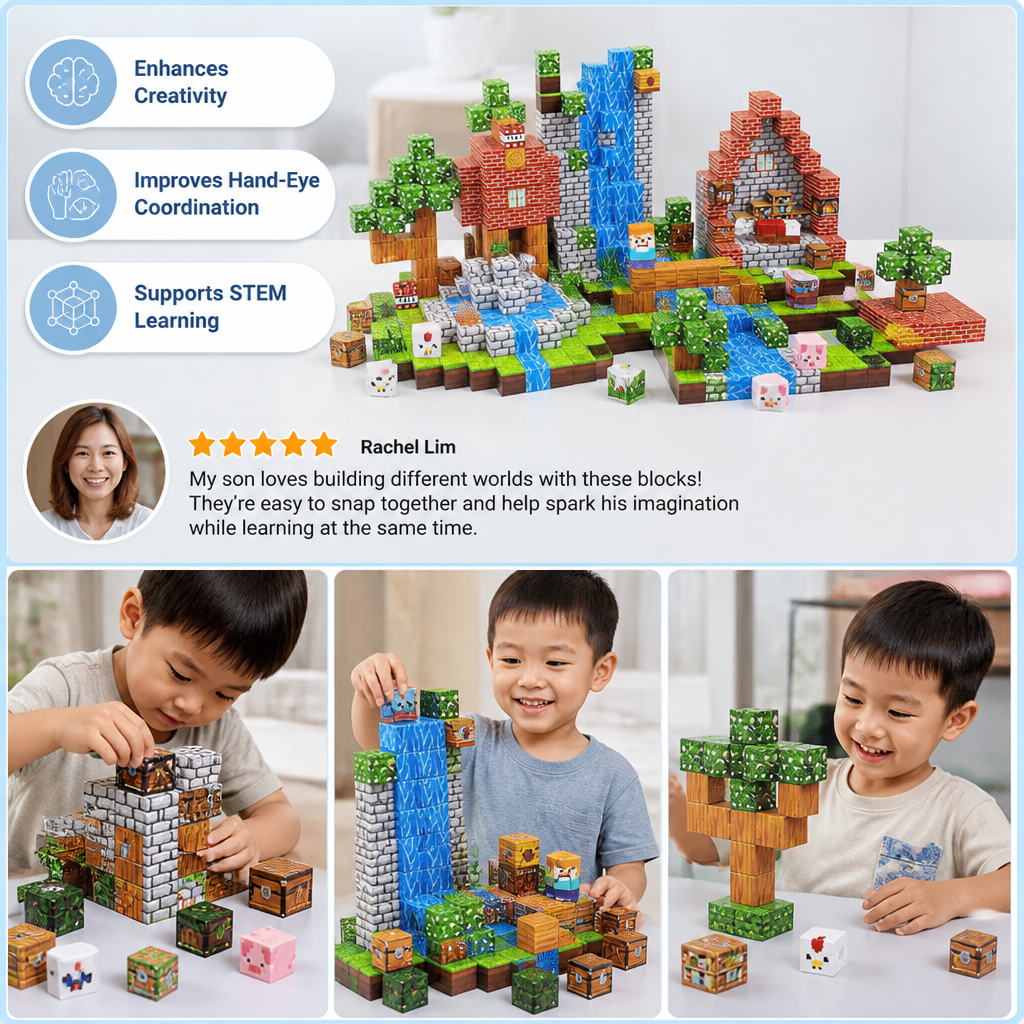 100-Piece Magnetic Building Cube Set – Montessori STEM Construction Toy for Kids