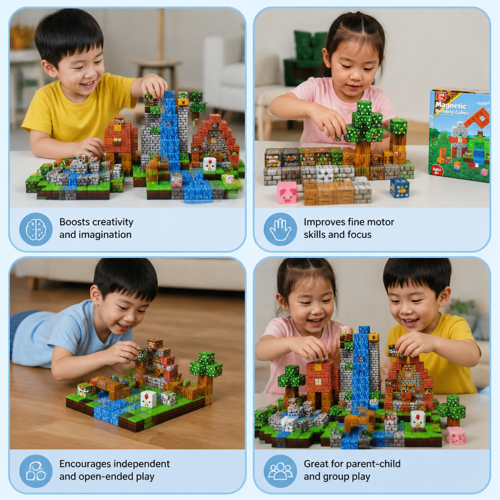 100-Piece Magnetic Building Cube Set – Montessori STEM Construction Toy for Kids