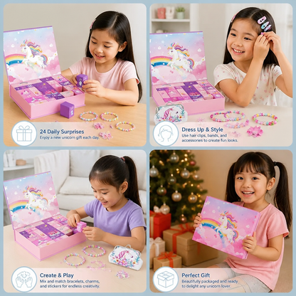 24-Day Unicorn Advent Calendar with Hair Accessories, Stickers & Surprise Gifts