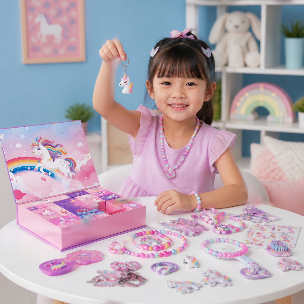24-Day Unicorn Advent Calendar with Hair Accessories, Stickers & Surprise Gifts