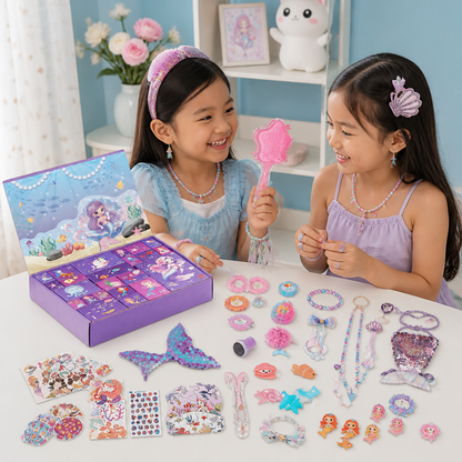 24-Day Mermaid Advent Calendar with Hair Accessories, Stickers & Surprise Gifts