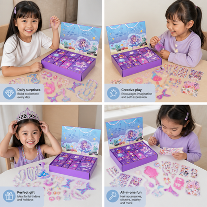 24-Day Mermaid Advent Calendar with Hair Accessories, Stickers & Surprise Gifts