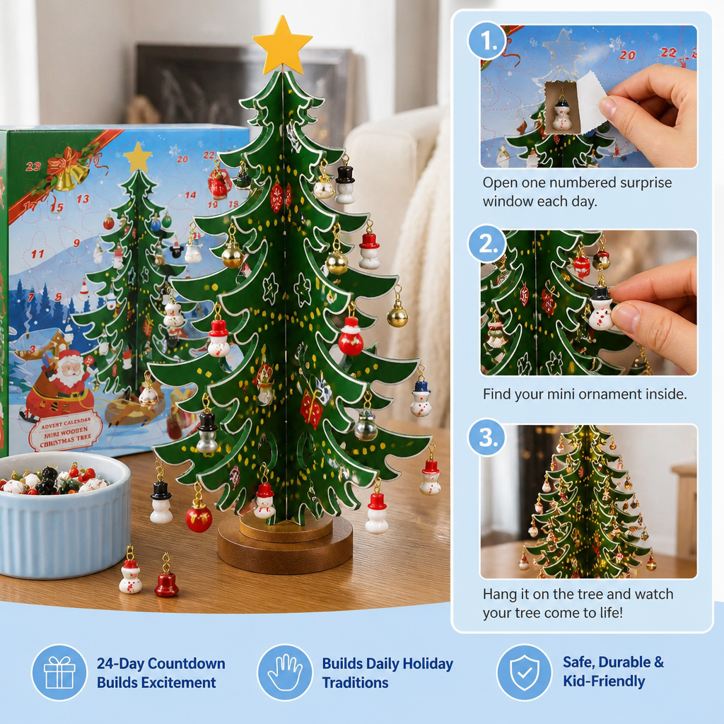 24-Day Mini Christmas Tree Ornament Advent Calendar for Kids