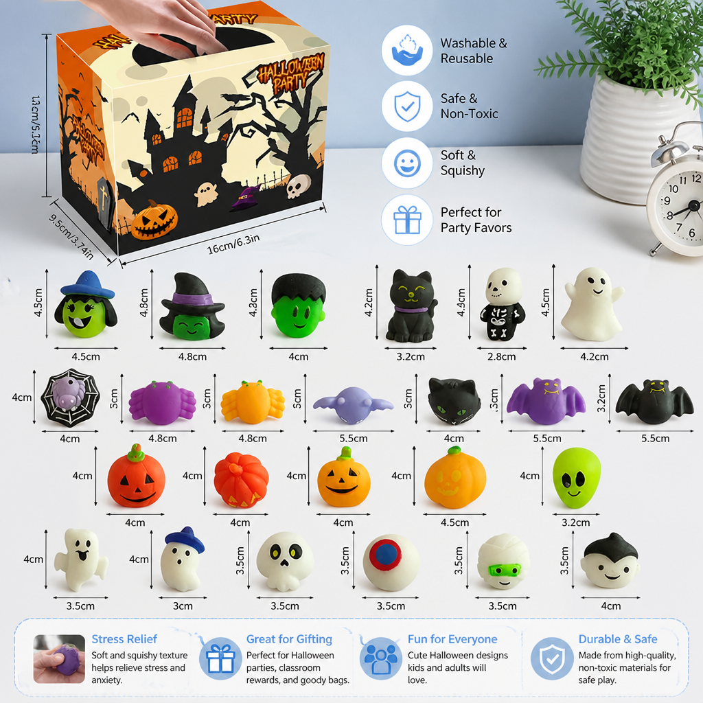 Washable & Reusable Halloween Squishy Toy Set for Party Favors and Trick-or-Treating