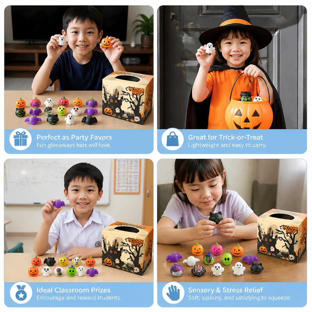 Washable & Reusable Halloween Squishy Toy Set for Party Favors and Trick-or-Treating