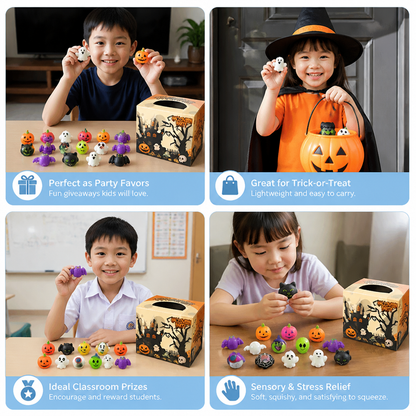 Washable & Reusable Halloween Squishy Toy Set for Party Favors and Trick-or-Treating
