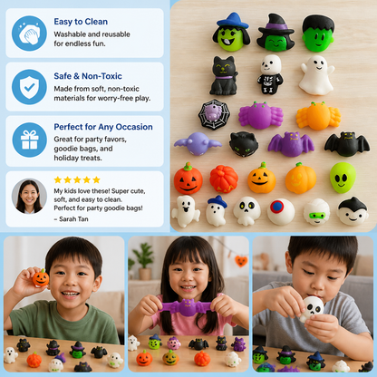 Washable & Reusable Halloween Squishy Toy Set for Party Favors and Trick-or-Treating