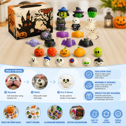 Washable & Reusable Halloween Squishy Toy Set for Party Favors and Trick-or-Treating