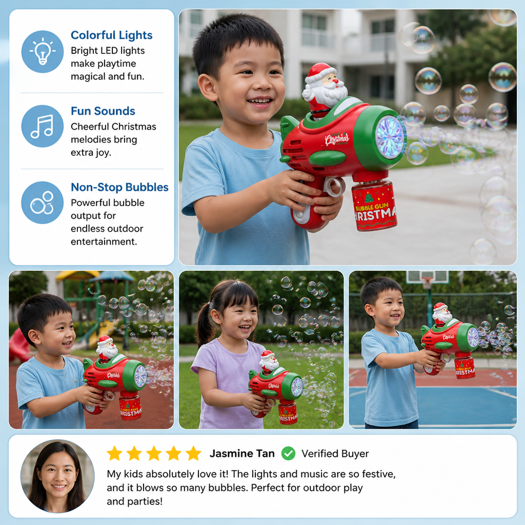 Electric Christmas Bubble Gun with Lights & Sounds for Kids