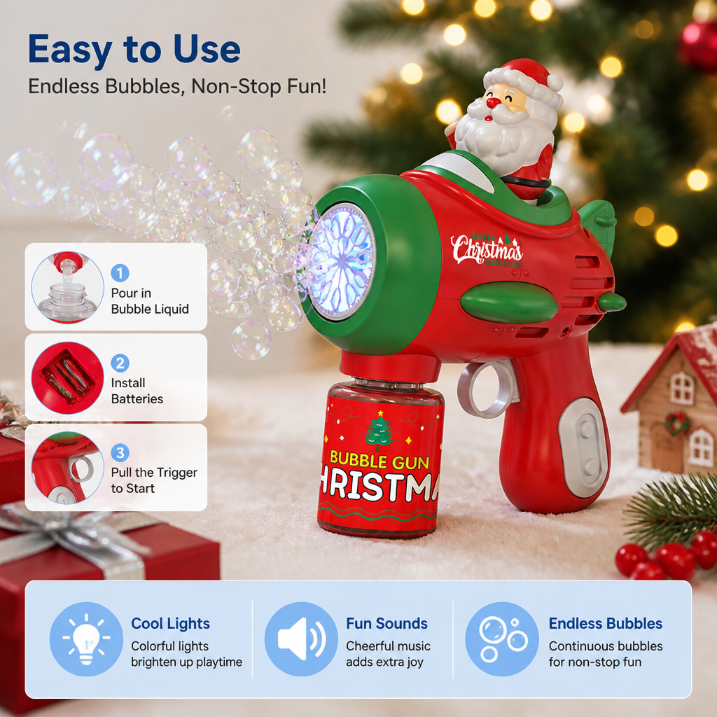 Electric Christmas Bubble Gun with Lights & Sounds for Kids