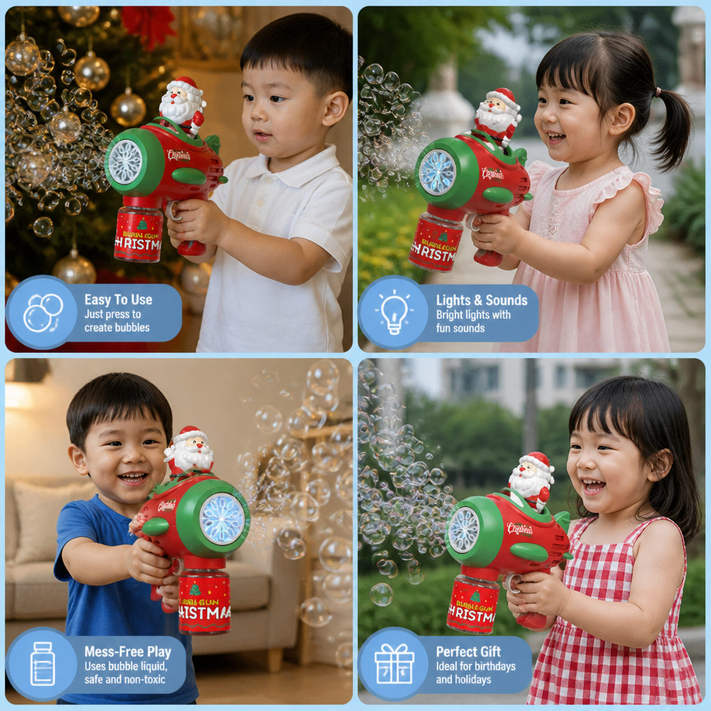 Electric Christmas Bubble Gun with Lights & Sounds for Kids