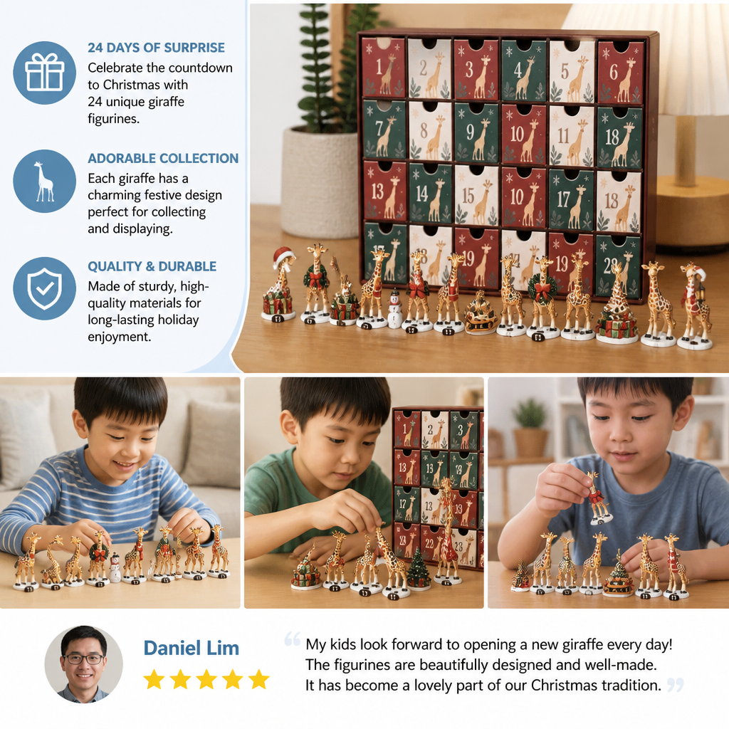 24-Day Christmas Giraffe Figurine Advent Calendar