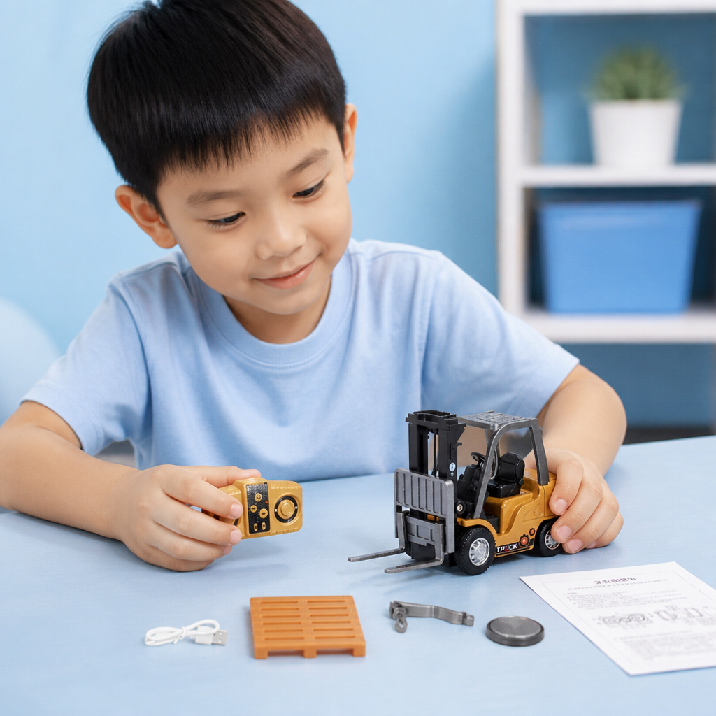 1:64 Scale RC Construction Vehicles – Forklift, Excavator, Dump Truck & Bulldozer