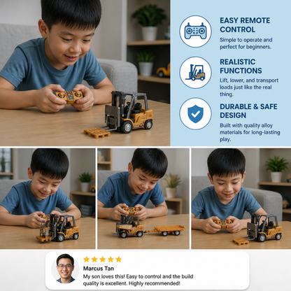 1:64 Scale RC Construction Vehicles – Forklift, Excavator, Dump Truck & Bulldozer