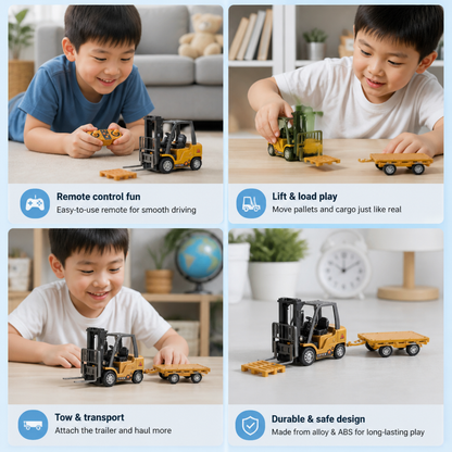 1:64 Scale RC Construction Vehicles – Forklift, Excavator, Dump Truck & Bulldozer