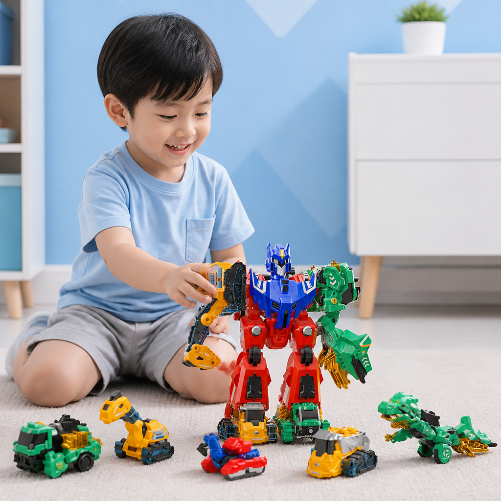 6-in-1 Magnetic Transforming Toy – Build 6 Vehicles, 3 Dinosaurs & 1 Robot