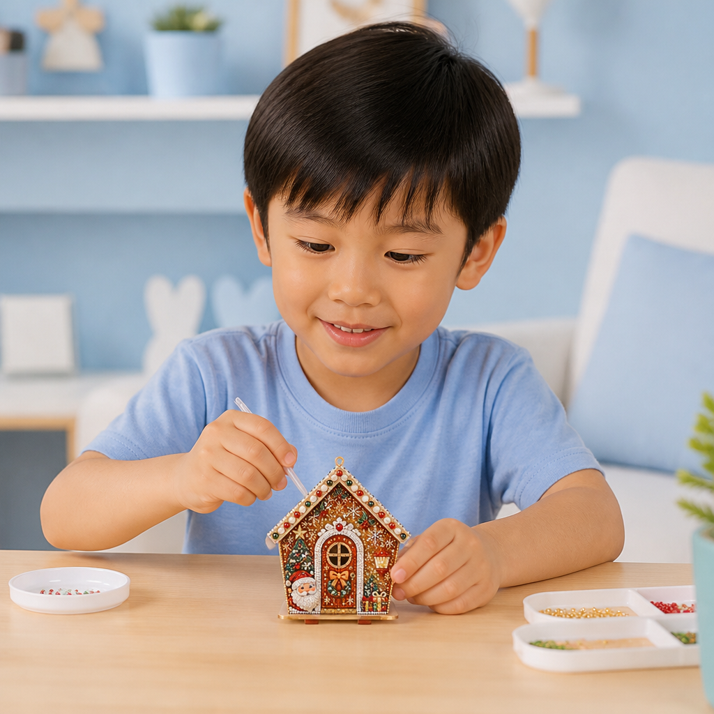 DIY 3D Wooden Gingerbread House Puzzle & Diamond Art Kit