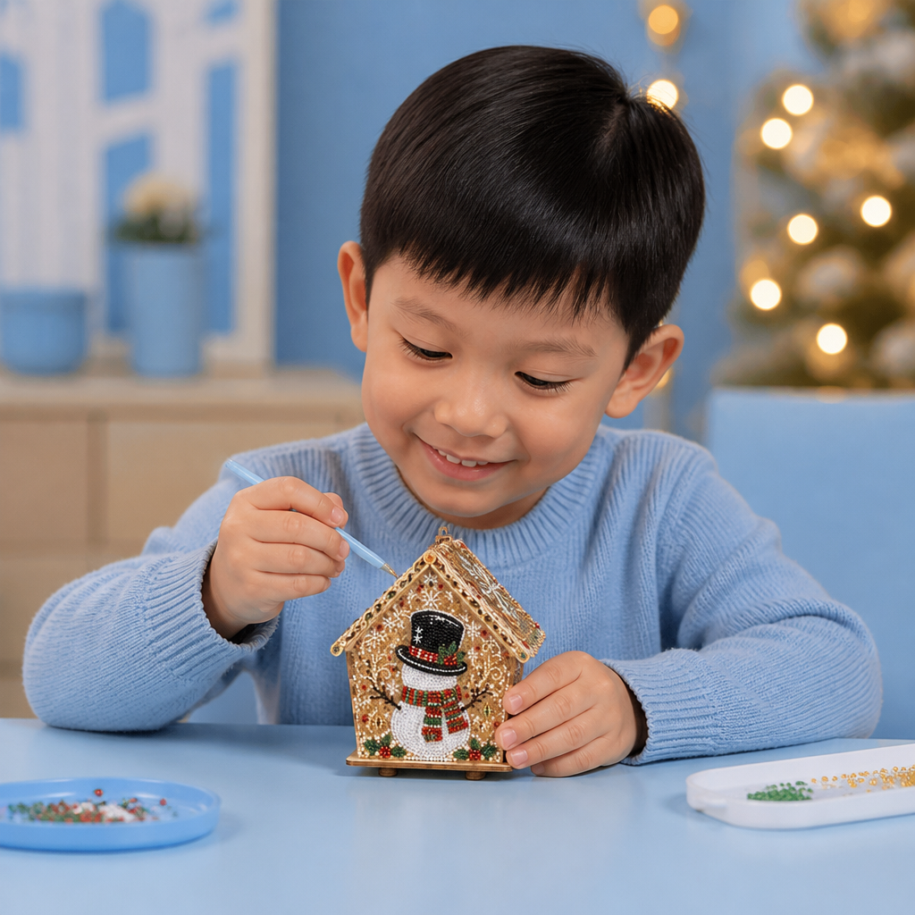 DIY 3D Wooden Gingerbread House Puzzle & Diamond Art Kit