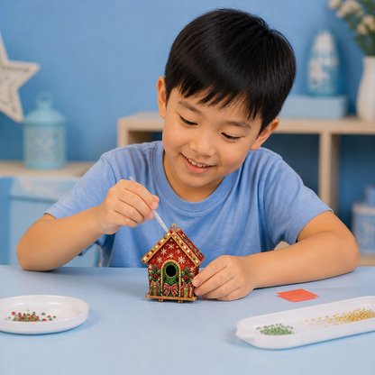 DIY 3D Wooden Gingerbread House Puzzle & Diamond Art Kit